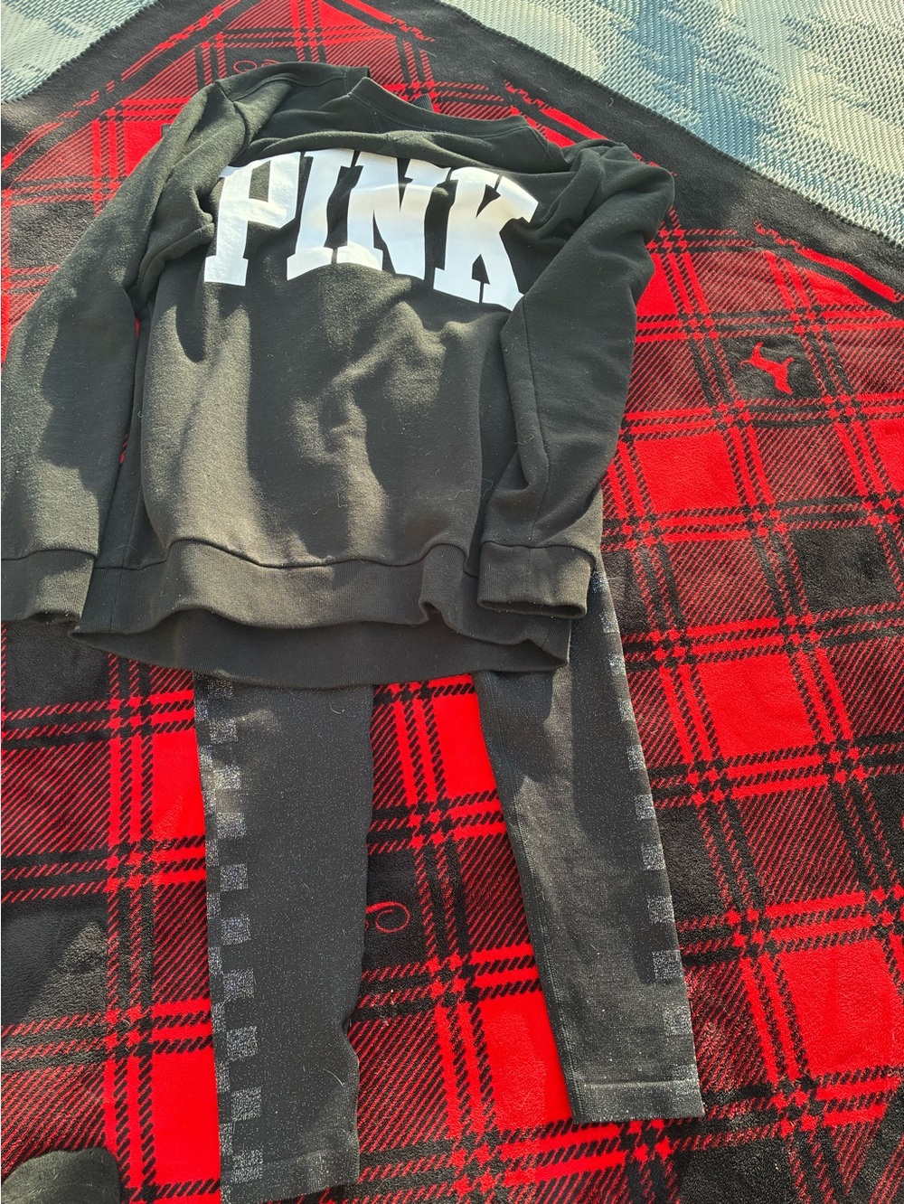 PINK Victoria's Secret Black Crew Sweatshirt with White Logo & PINK Active Leg S - Picture 11 of 13